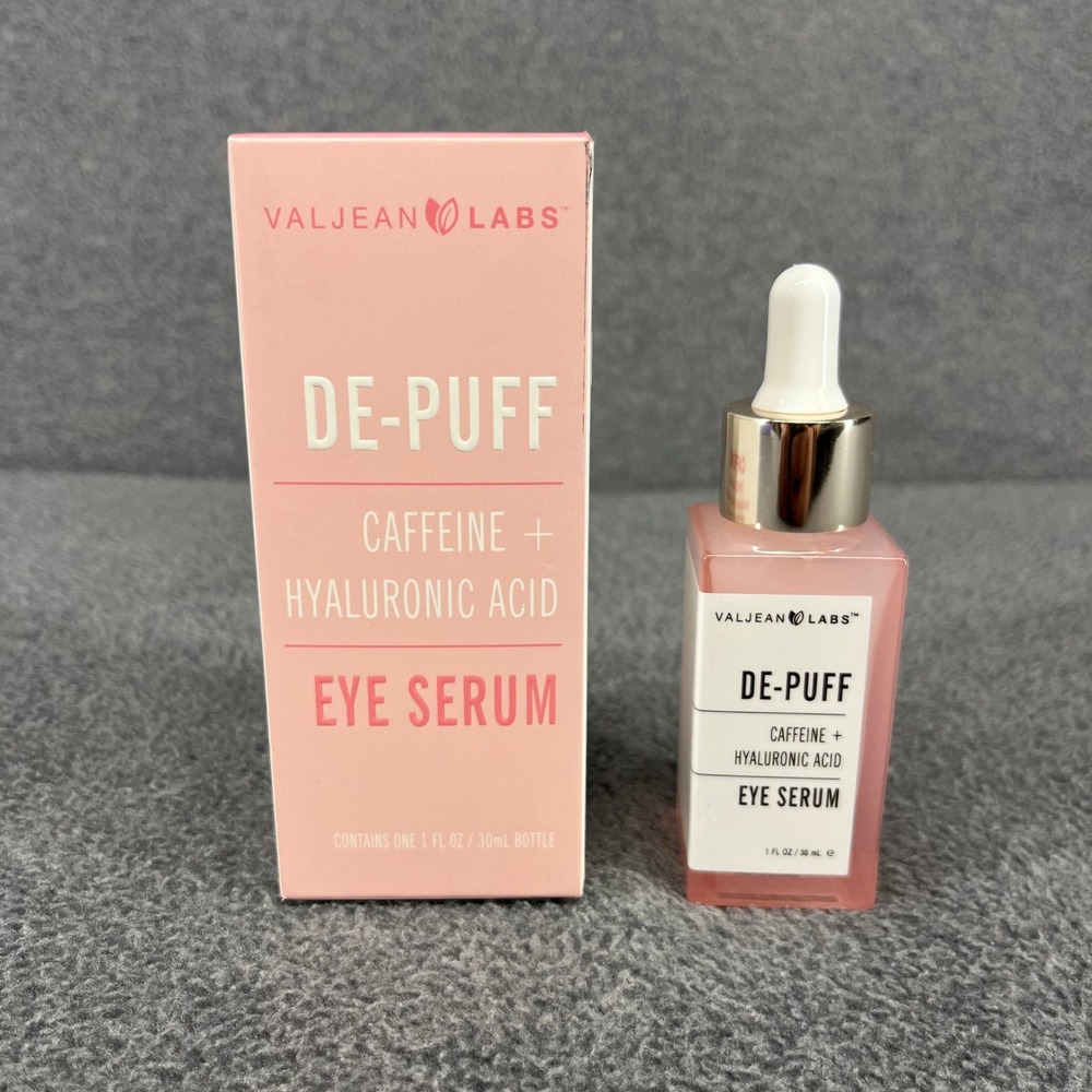 Valjean Labs De-Puff Eye Serum Unisex 1oz Pink Caffeine Hyaluronic Acid Skincare